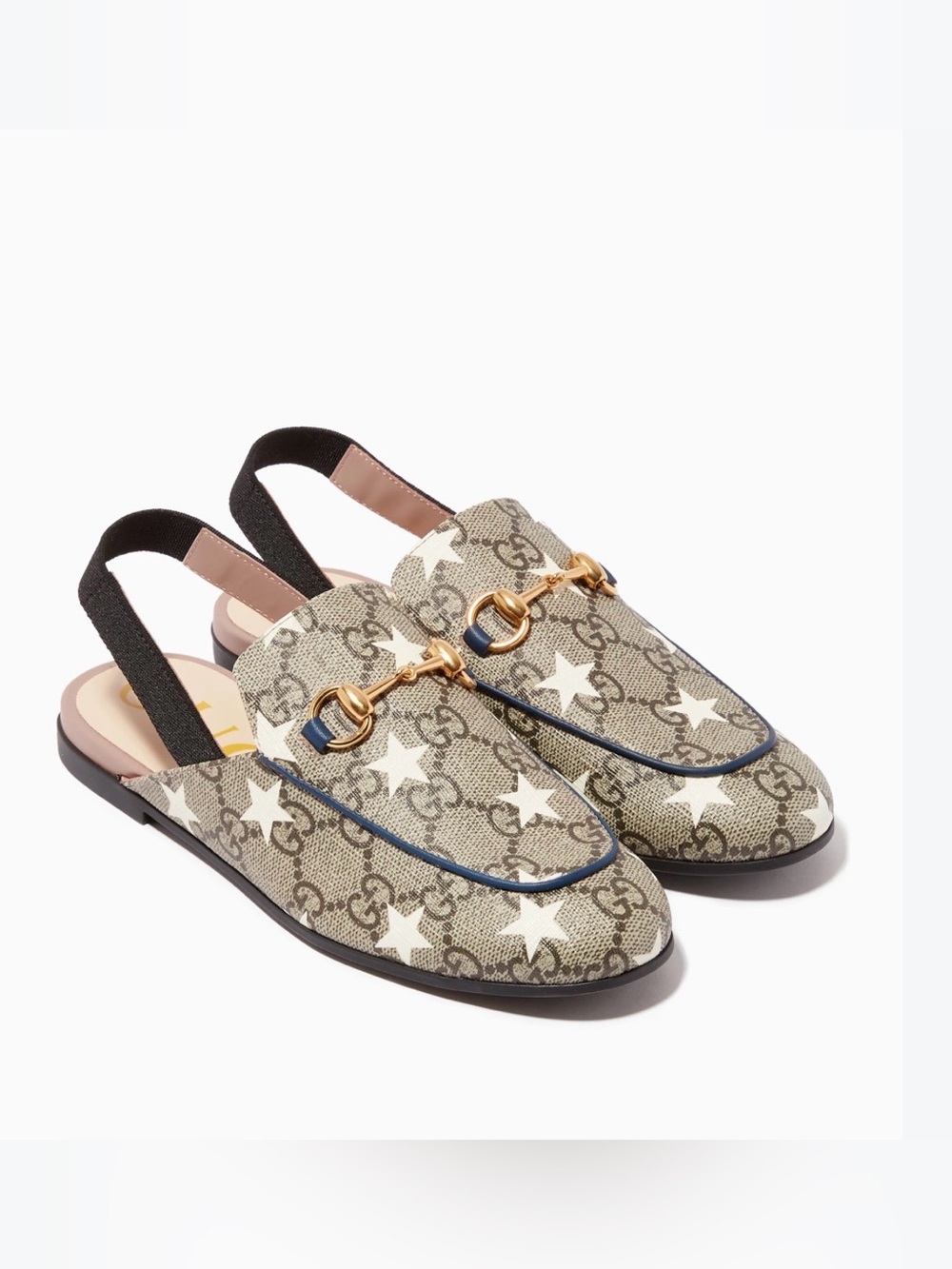 Authentic Gucci Beige GG Supreme Star Slingback Horsebit Loafers